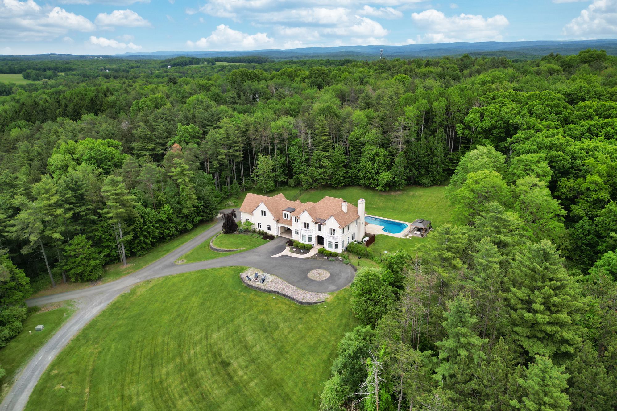 The estate from the air against the horizon