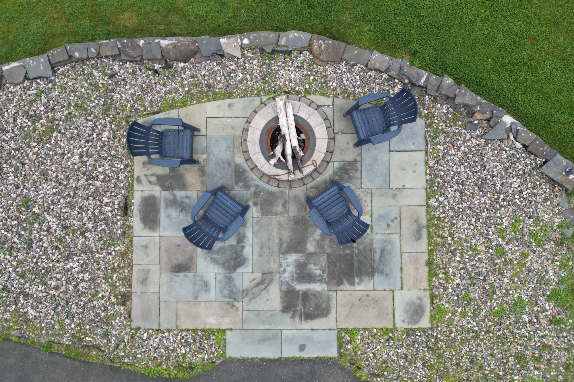 Fire pit and lawn from above