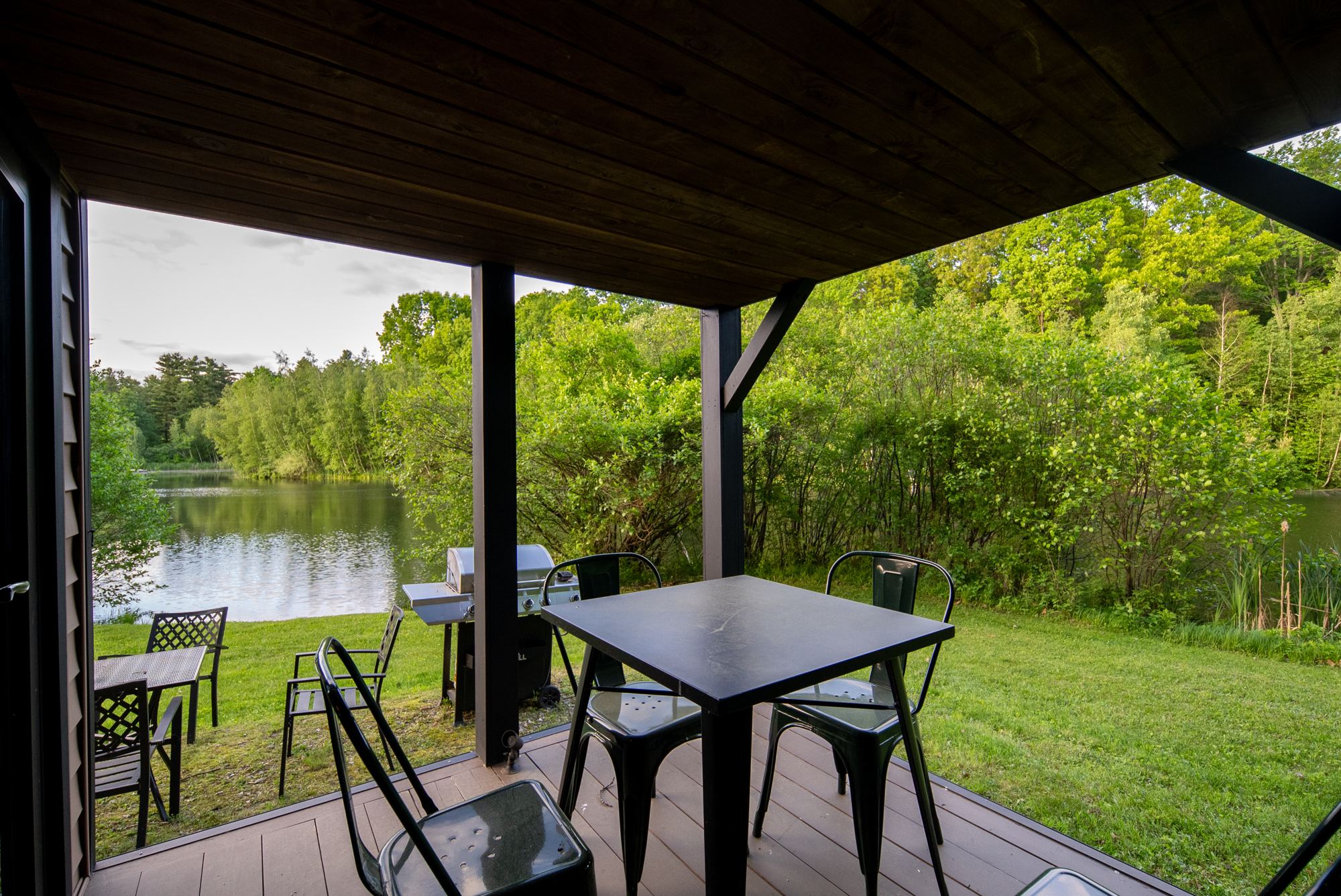 Covered porch looking over the pond